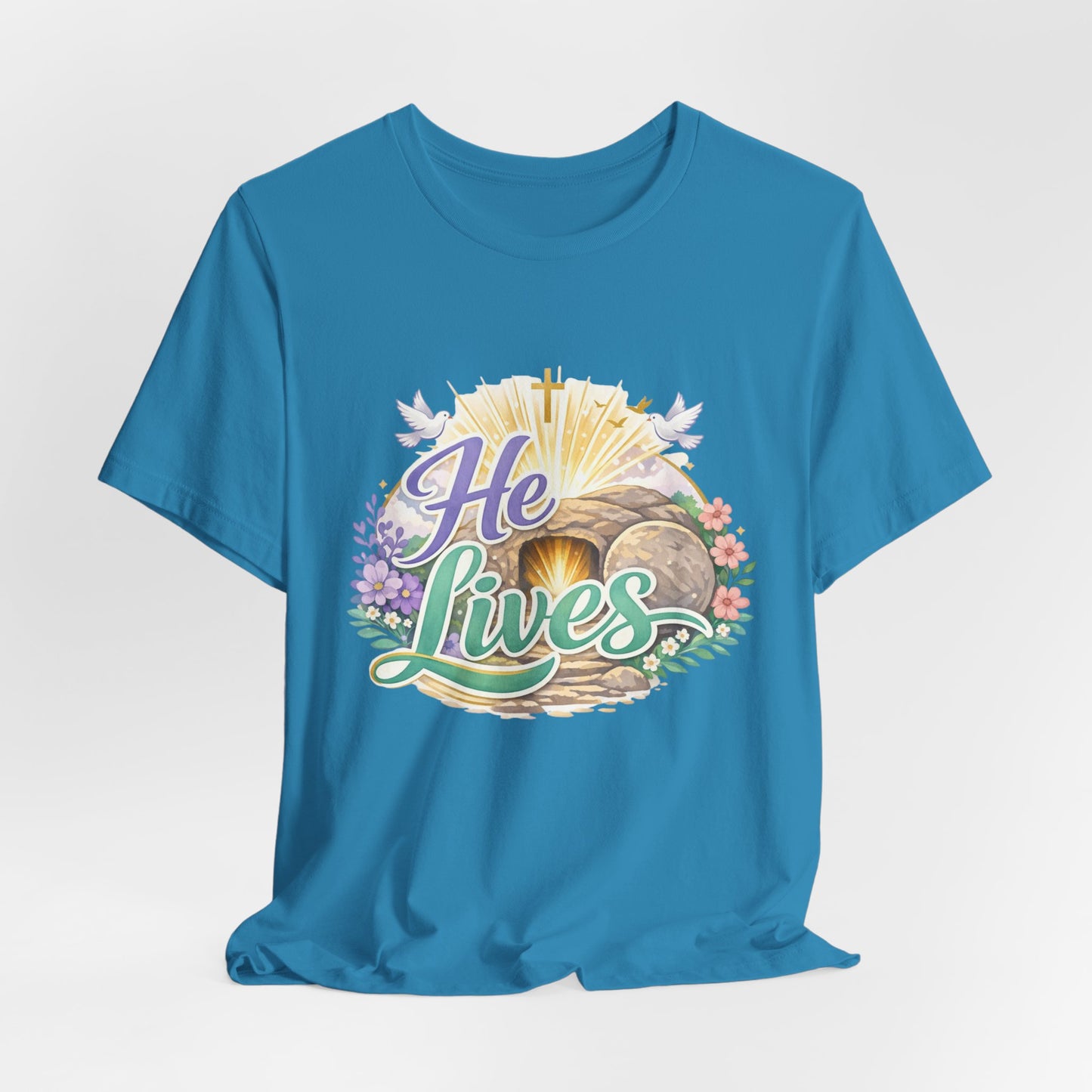 He Lives Jesus Tomb Tee — Christian Easter T‑Shirt