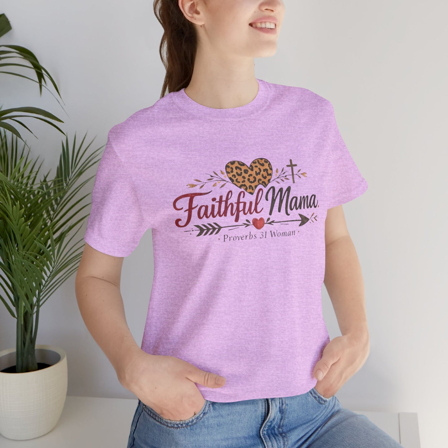 Faithful Mama T-Shirt - Leopard Heart Christian Mom Tee (Proverbs 31 Woman)