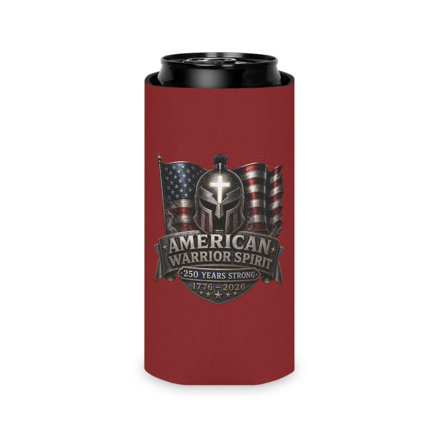 Can Cooler — American Warrior Spirit 250 Years (1776–2026) Patriotic Beer Koozie