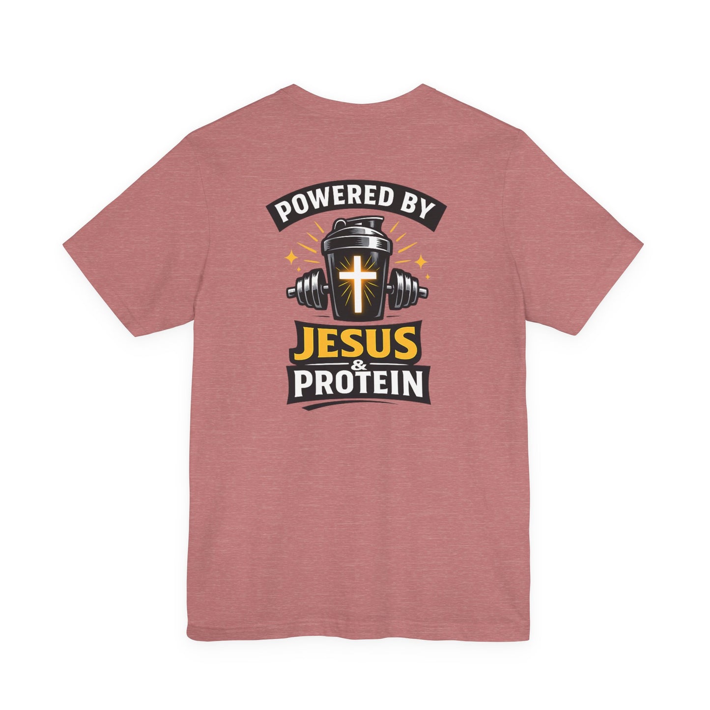 Powered by Jesus & Protein T-Shirt — Christian Gym Fitness Tee