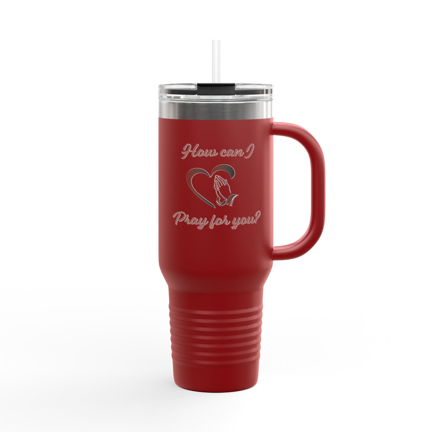 Travel Mug - "How can I pray for you" with Heart and Praying Hands Design
