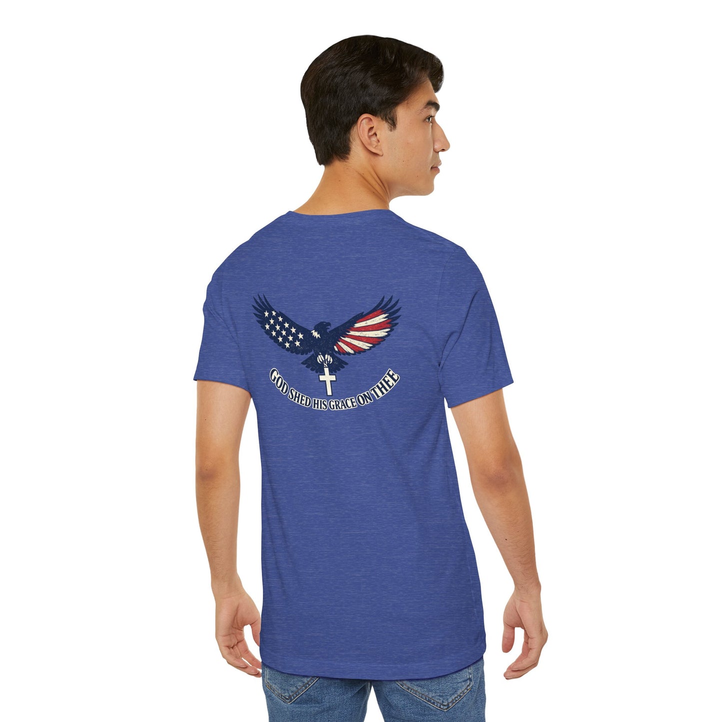 Patriotic Eagle T‑Shirt — "God Shed His Grace on Thee" Back Graphic Tee