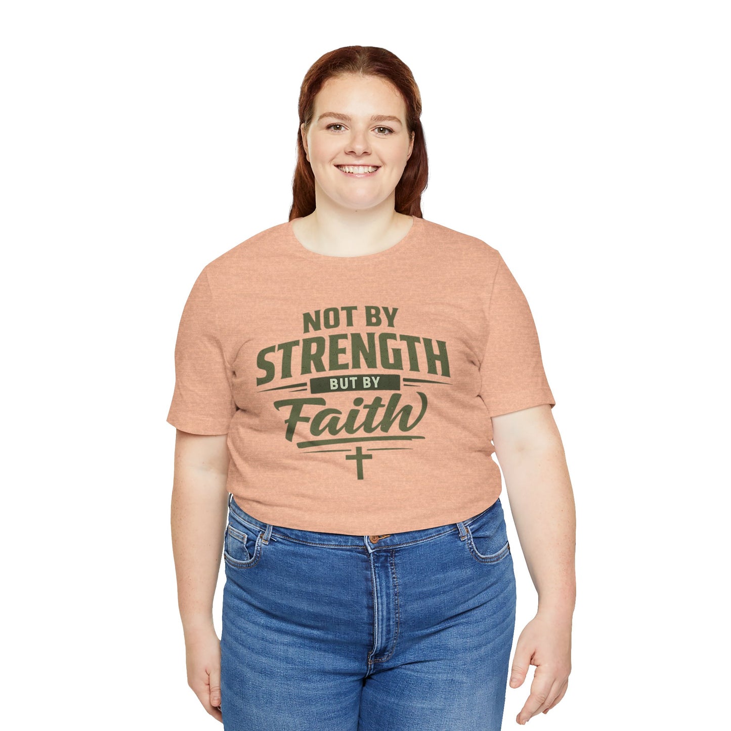 Faith Graphic Tee — "Not By Strength But By Faith" Christian T-Shirt