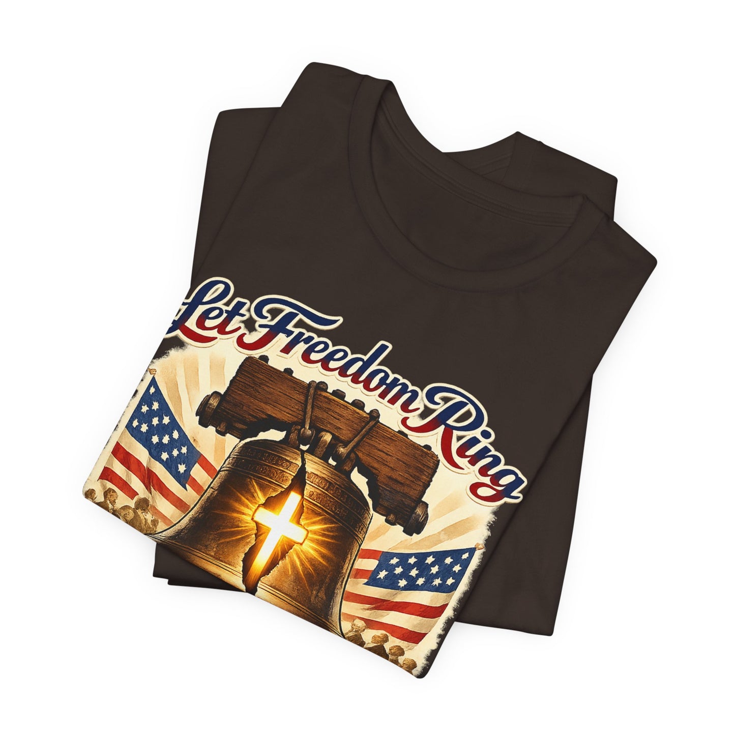 Liberty Bell 'Let Freedom Ring' Tee with Cross — Patriotic 1776–2026 Anniversary Shirt