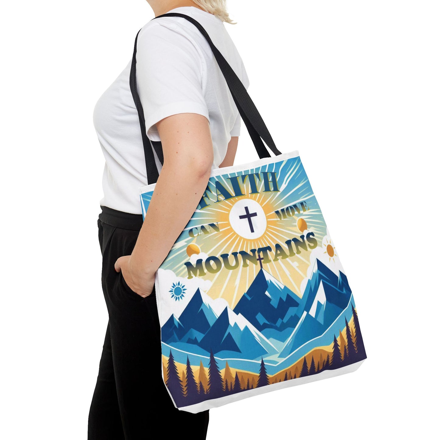 "FAITH CAN MOVE MOUNTAINS" Tote Bag (AOP)