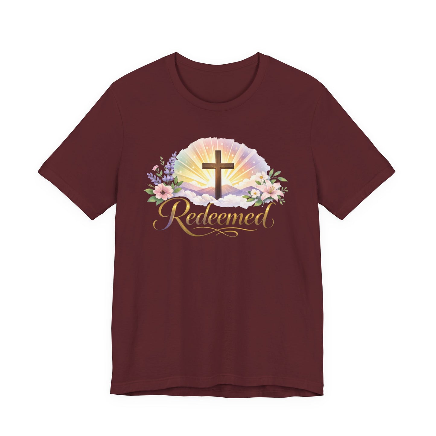 "Redeemed" Cross Floral T-Shirt — Christian Faith Tee