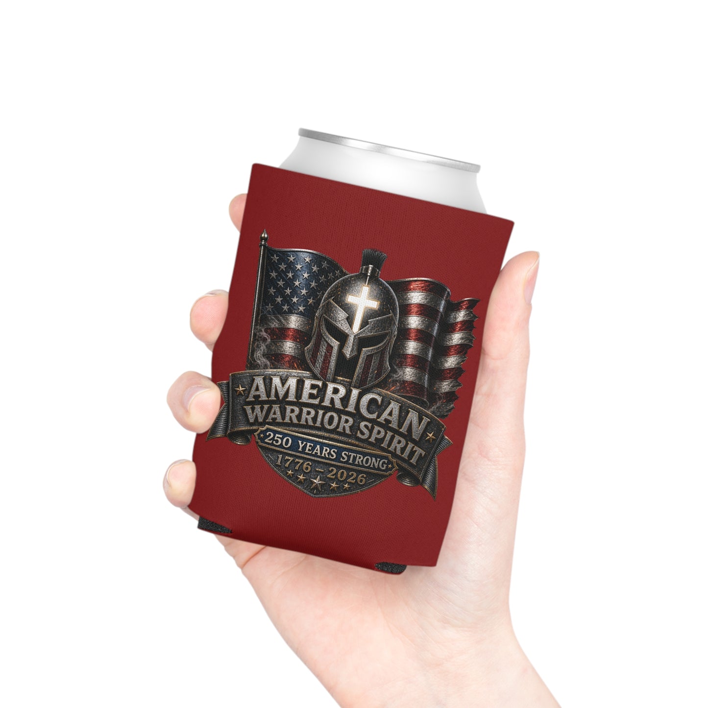 Can Cooler — American Warrior Spirit 250 Years (1776–2026) Patriotic Beer Koozie