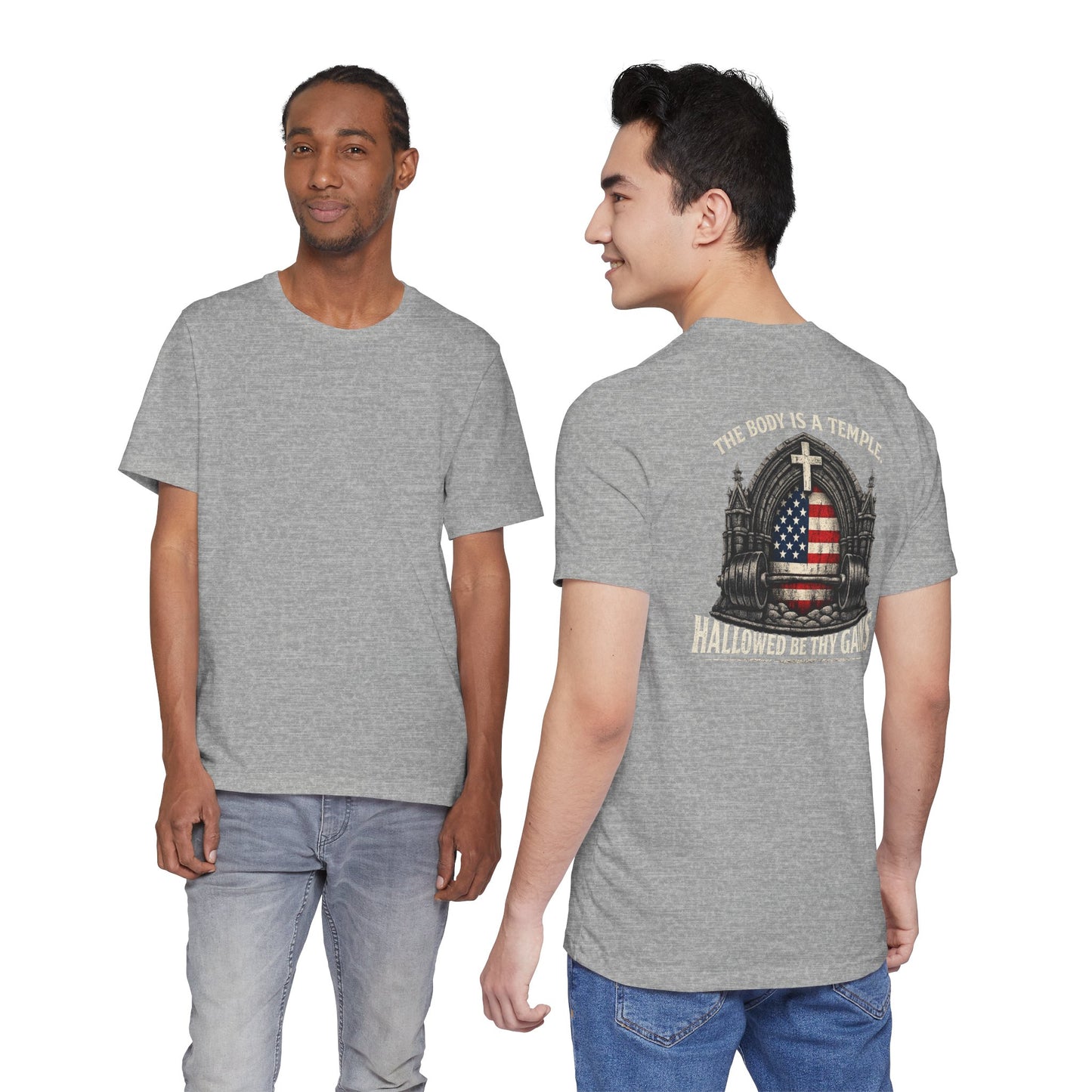 Patriotic Gym Tee — “The Body Is a Temple” American Flag Fitness T-Shirt