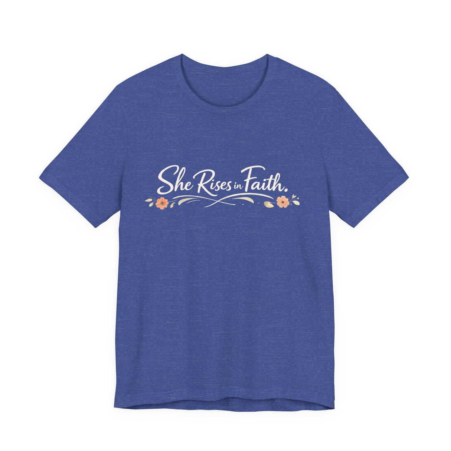 "She Rises In Faith" Chest Tee – Delicate Peach Blossom Graphic