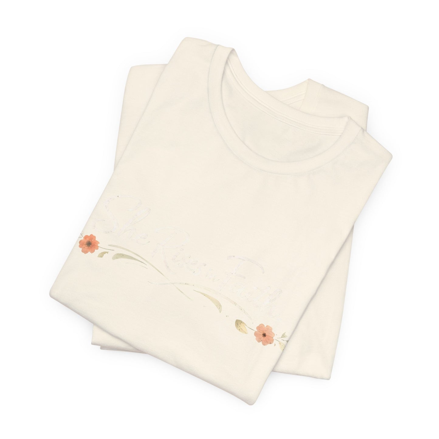 "She Rises In Faith" Chest Tee – Delicate Peach Blossom Graphic