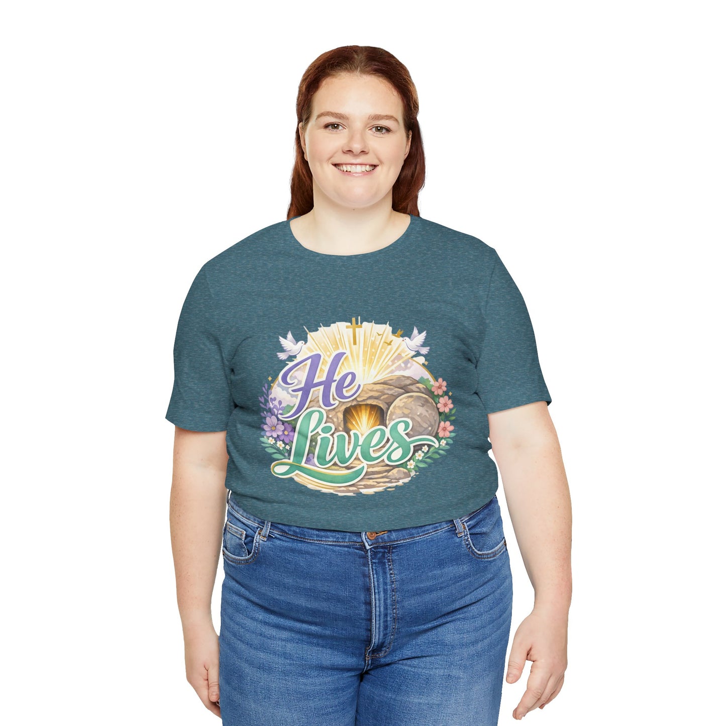 He Lives Jesus Tomb Tee — Christian Easter T‑Shirt