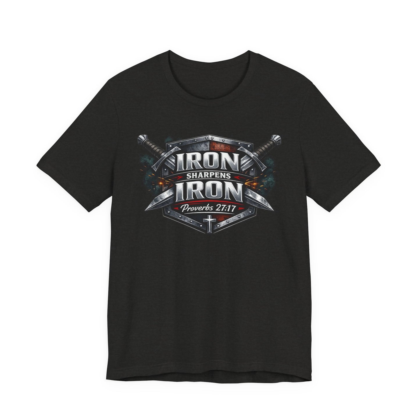 Iron Sharpens Iron T-Shirt — Faith-Based Proverbs 27:17 Graphic Tee