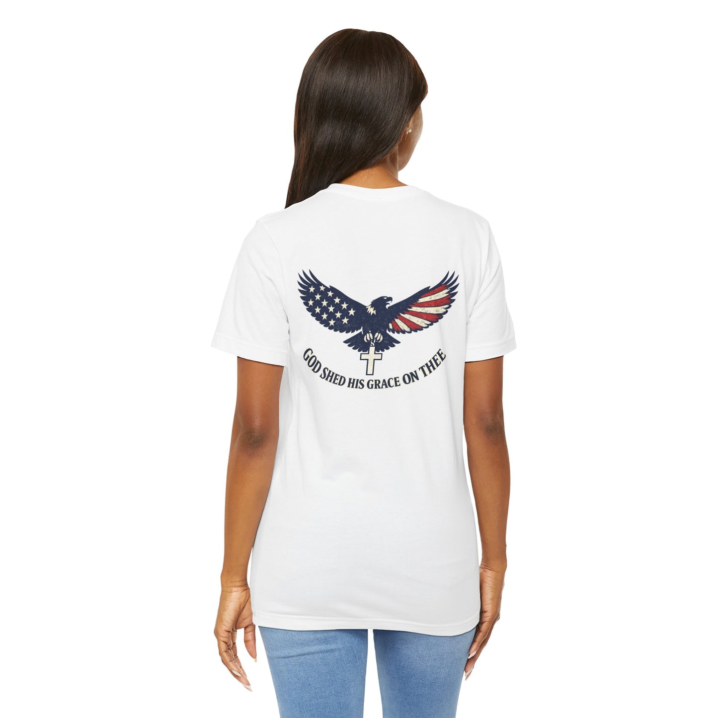 Patriotic Eagle T‑Shirt — "God Shed His Grace on Thee" Back Graphic Tee