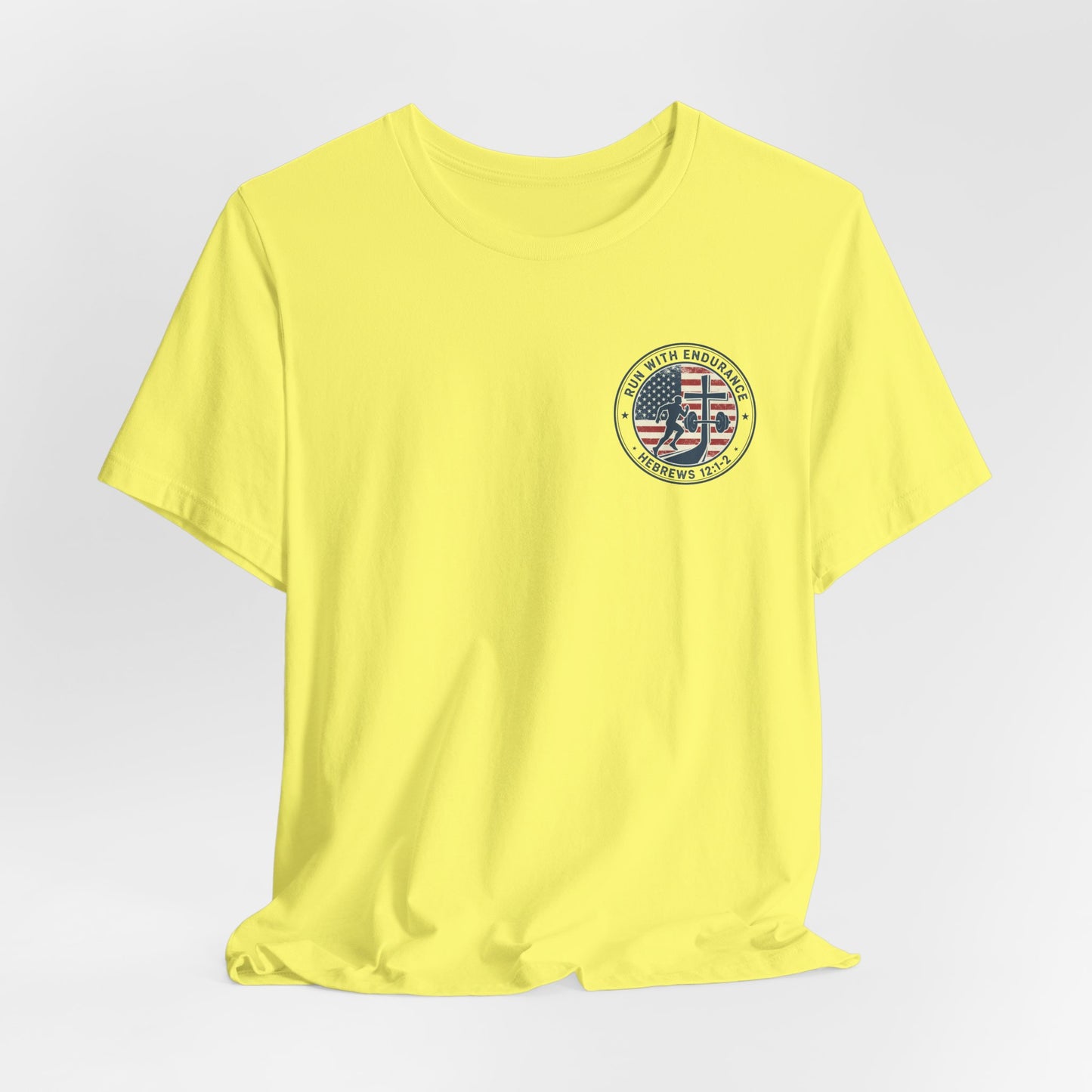Hebrews 12:1-2 'Run With Endurance' T-Shirt — Inspirational Christian Tee