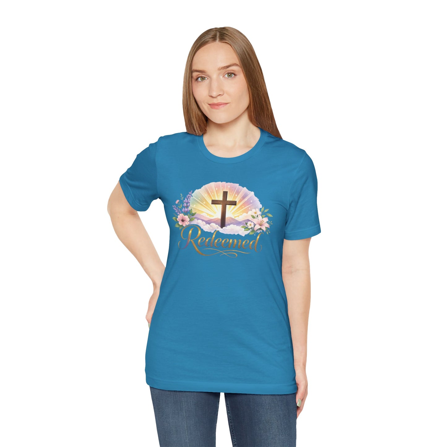 "Redeemed" Cross Floral T-Shirt — Christian Faith Tee