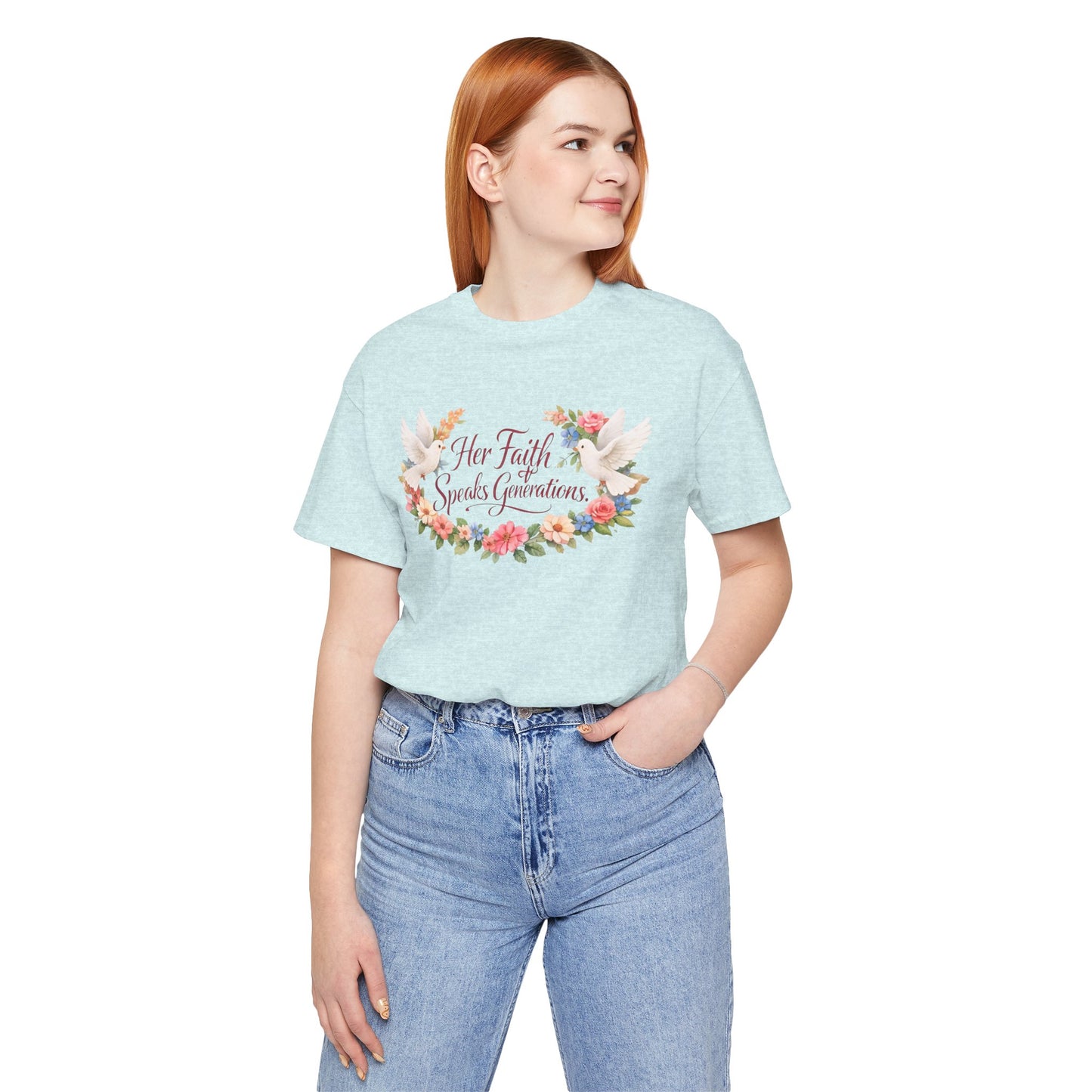 Her Faith Speaks Generations T-Shirt — Floral Christian Inspirational Tee