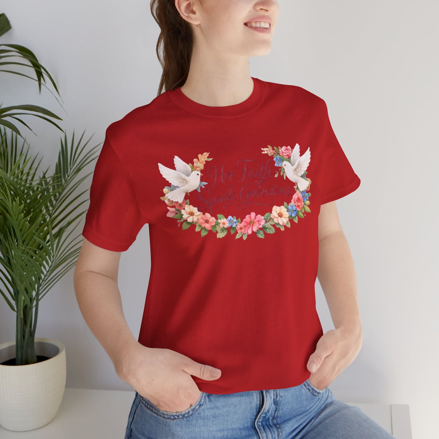 Her Faith Speaks Generations T-Shirt — Floral Christian Inspirational Tee