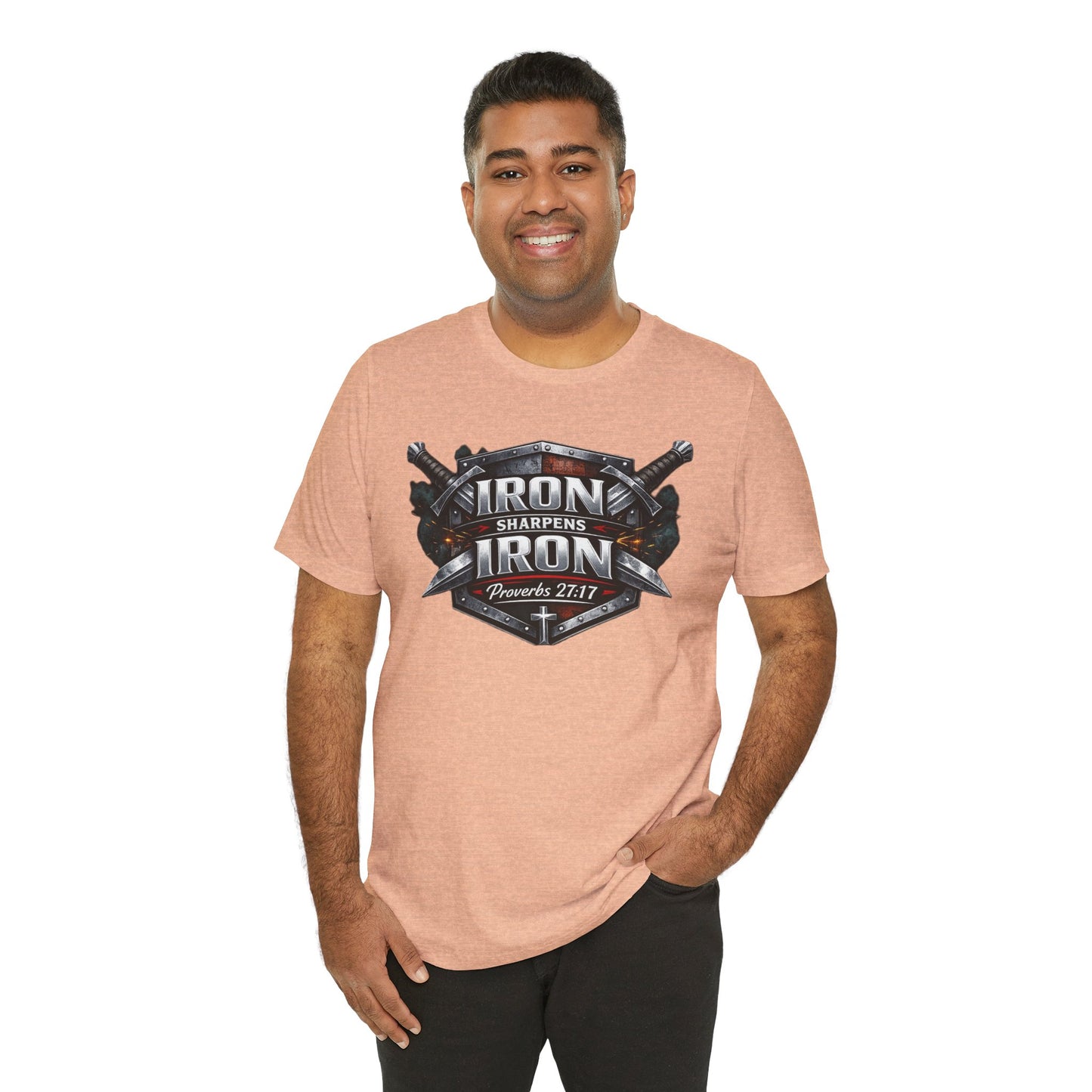 Iron Sharpens Iron T-Shirt — Faith-Based Proverbs 27:17 Graphic Tee