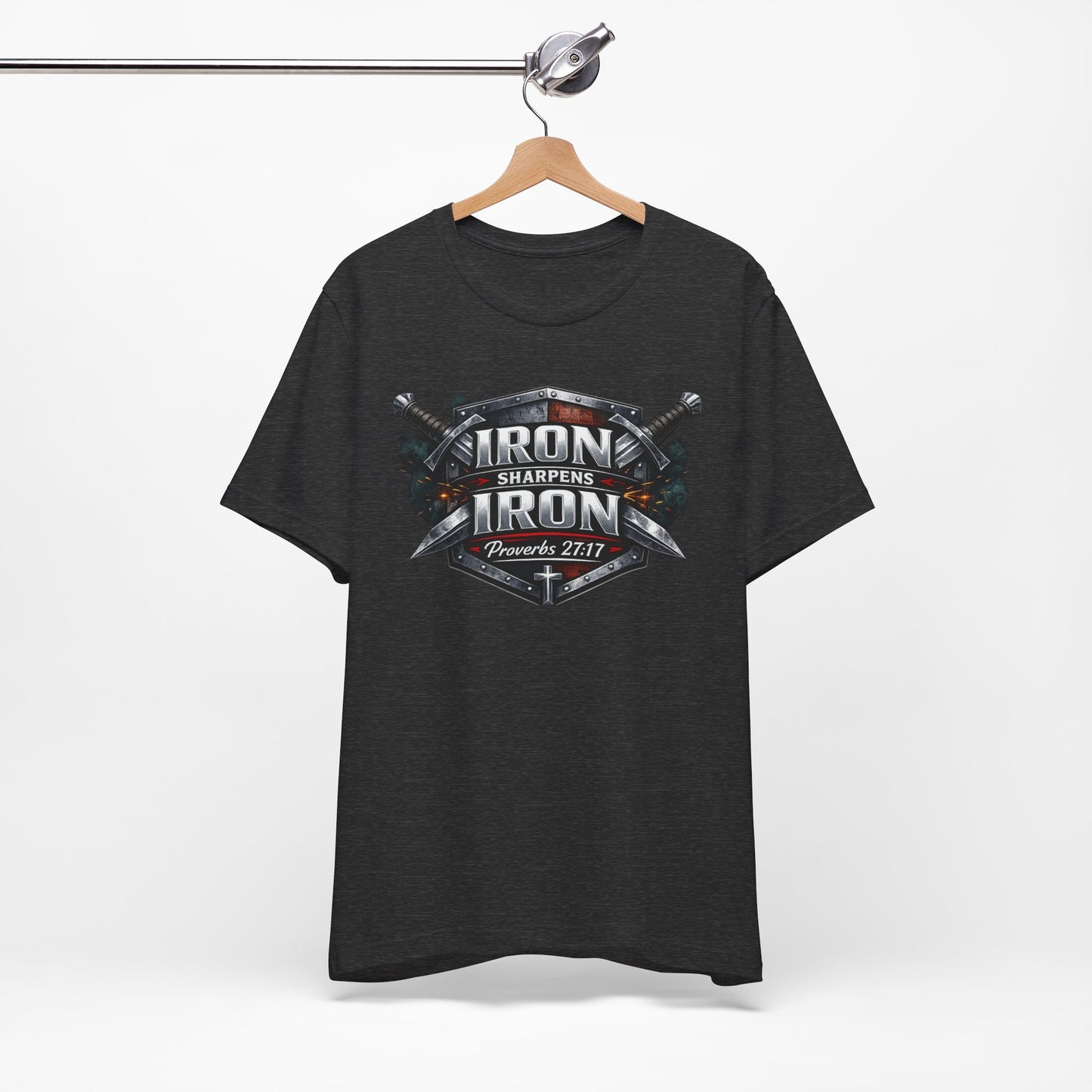 Iron Sharpens Iron T-Shirt — Faith-Based Proverbs 27:17 Graphic Tee
