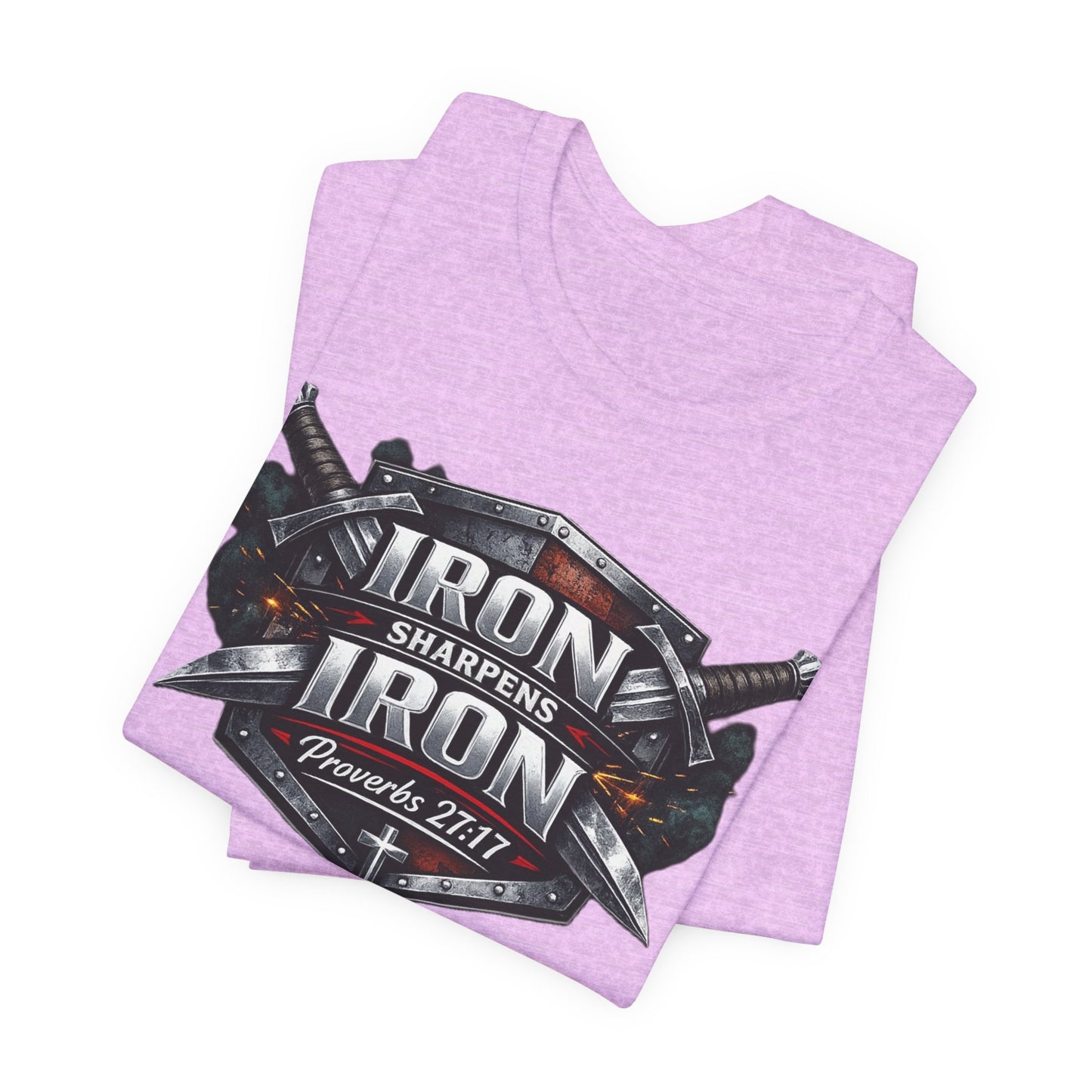 Iron Sharpens Iron T-Shirt — Faith-Based Proverbs 27:17 Graphic Tee