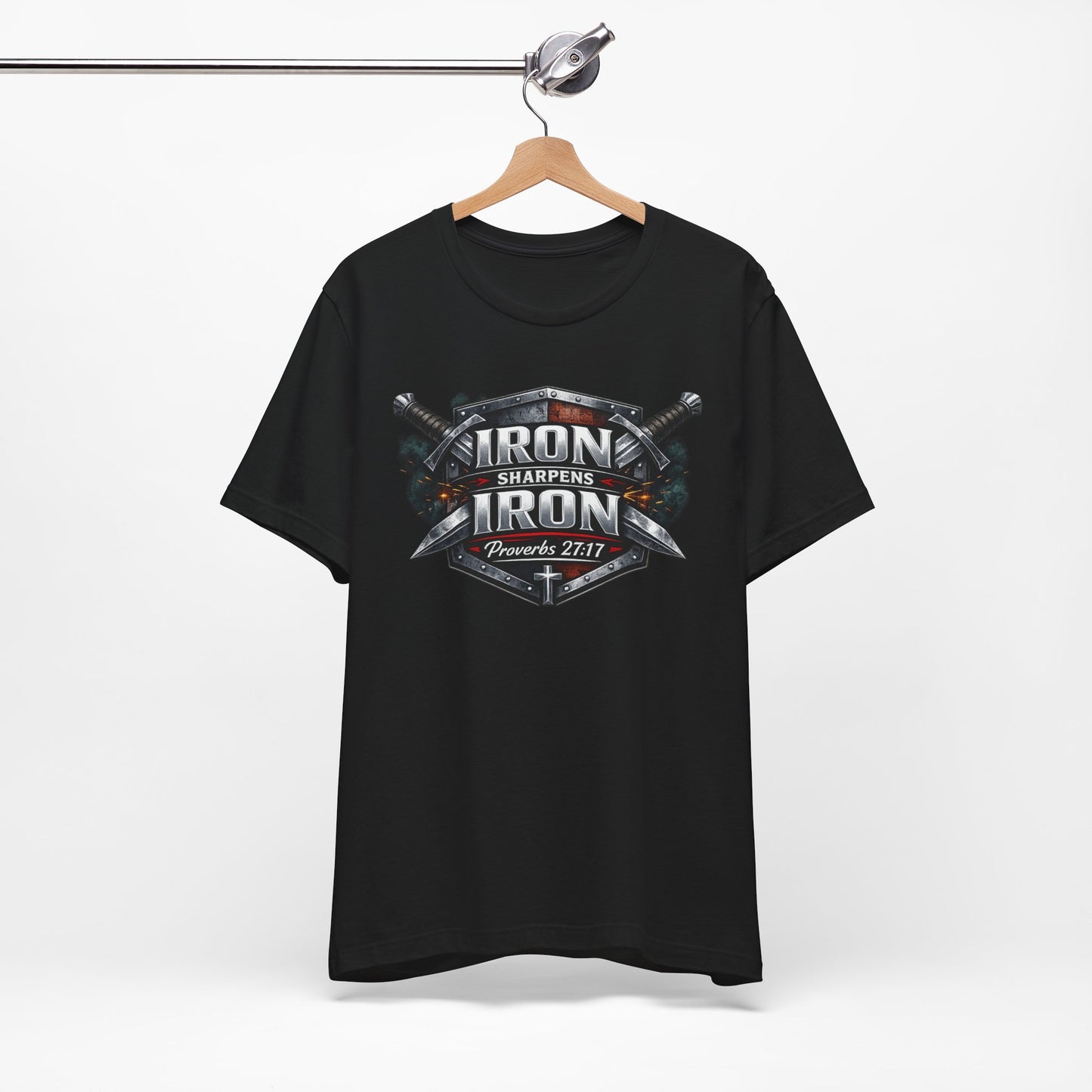 Iron Sharpens Iron T-Shirt — Faith-Based Proverbs 27:17 Graphic Tee