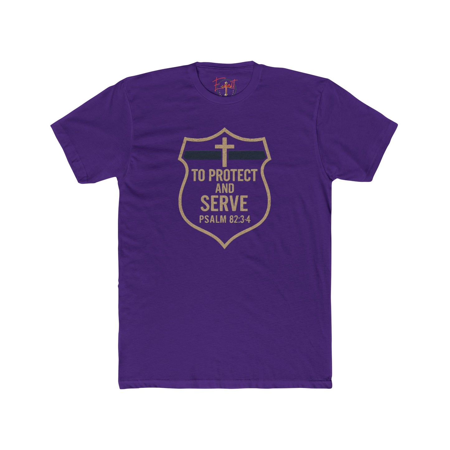 Blue Line "Serve and Protect" Christian Cross T-Shirt