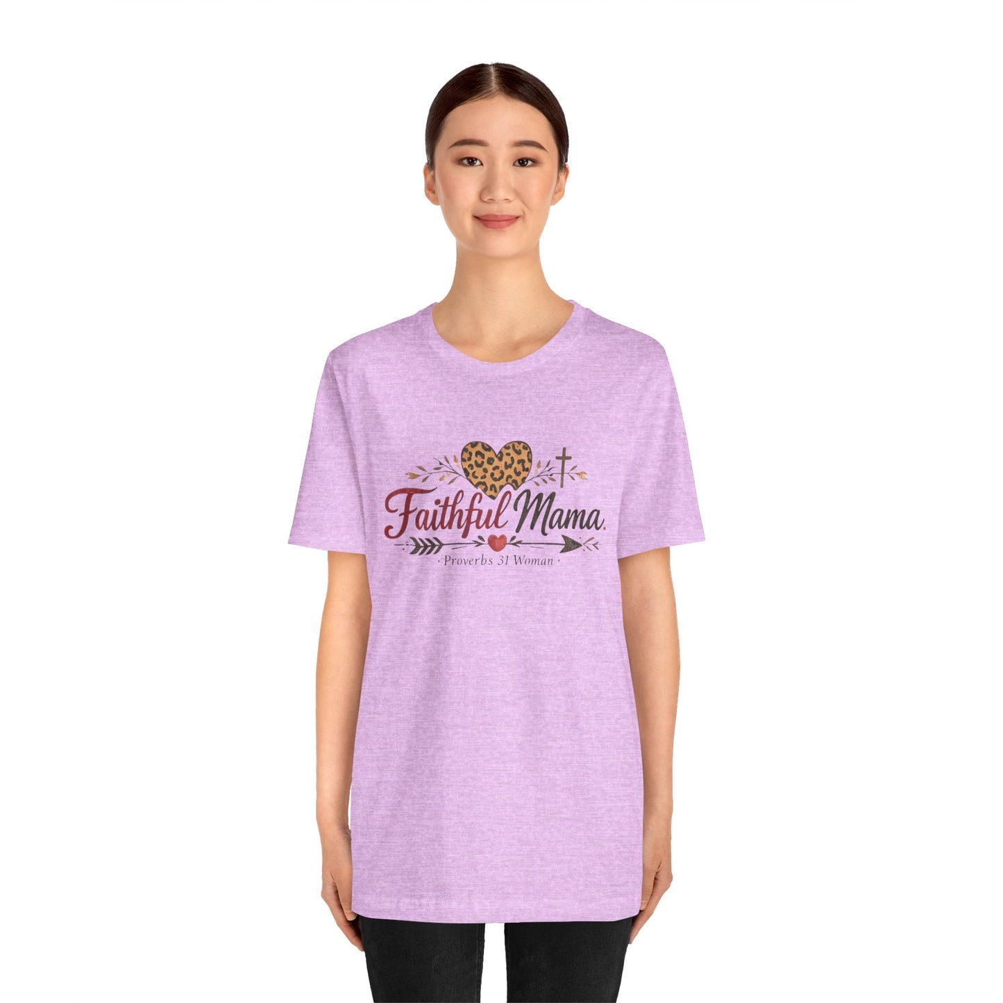 Faithful Mama T-Shirt - Leopard Heart Christian Mom Tee (Proverbs 31 Woman)