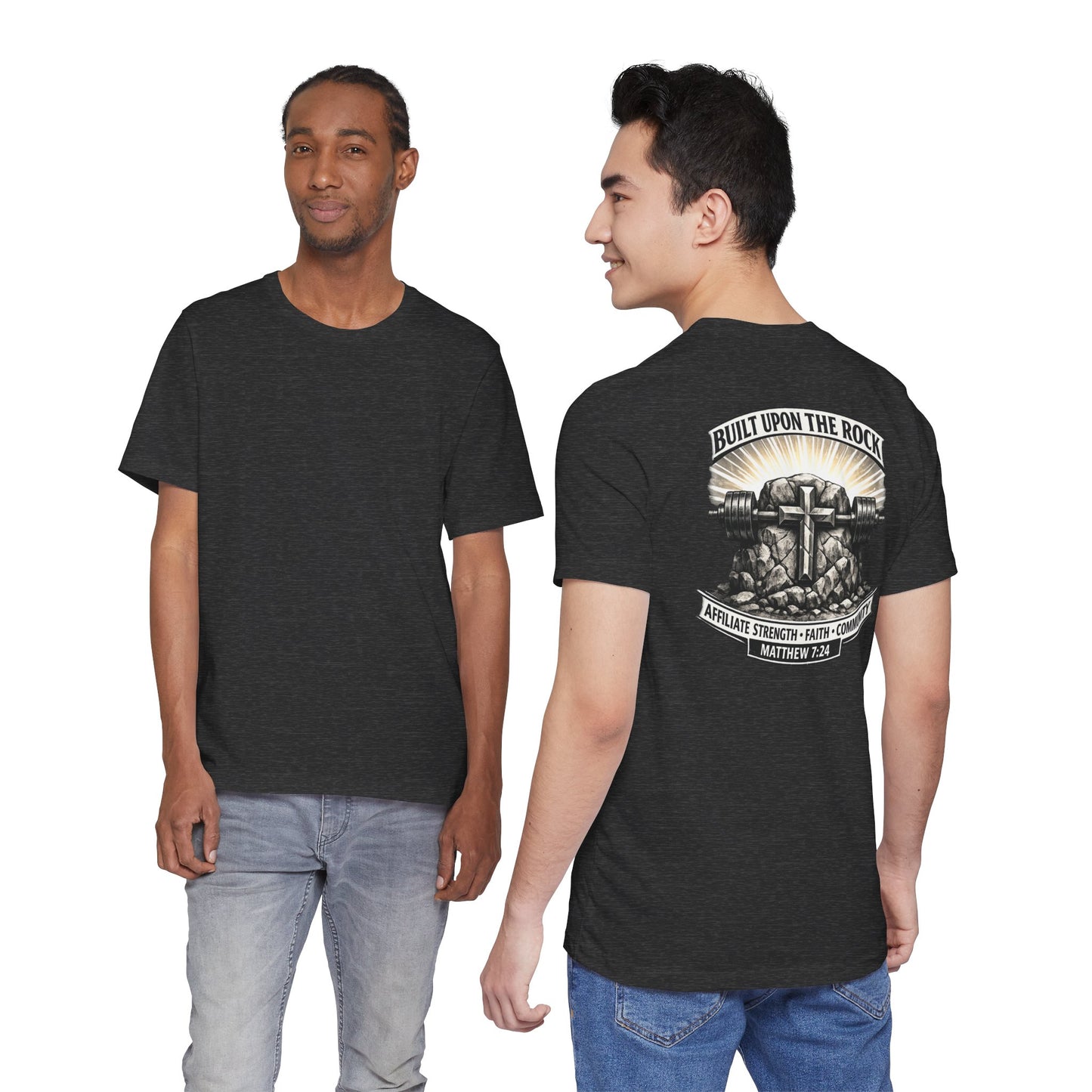 Built Upon the Rock T‑Shirt — Christian Faith Matthew 7:24 Graphic Tee