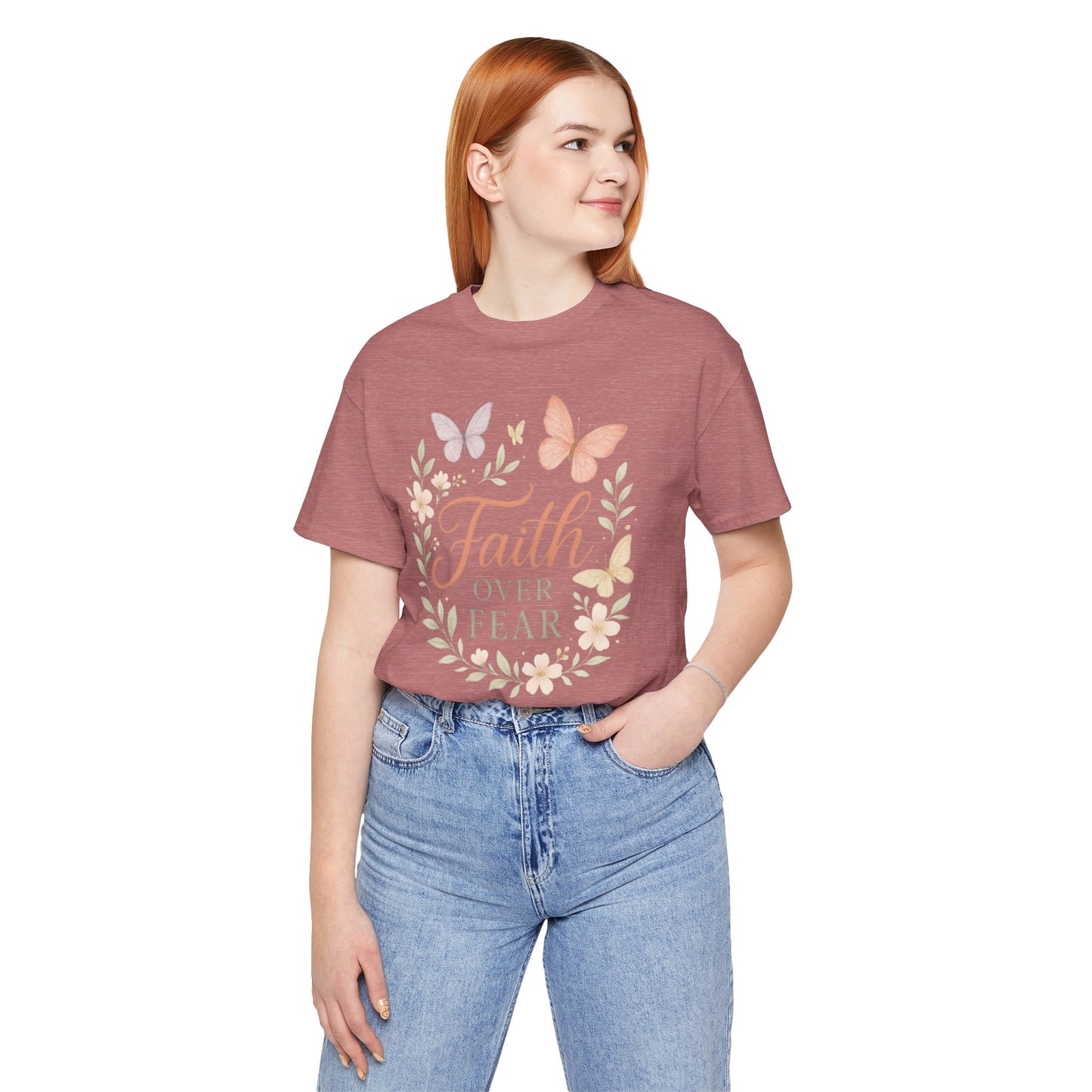 Faith Over Fear T-Shirt — Floral Butterfly Inspirational Tee