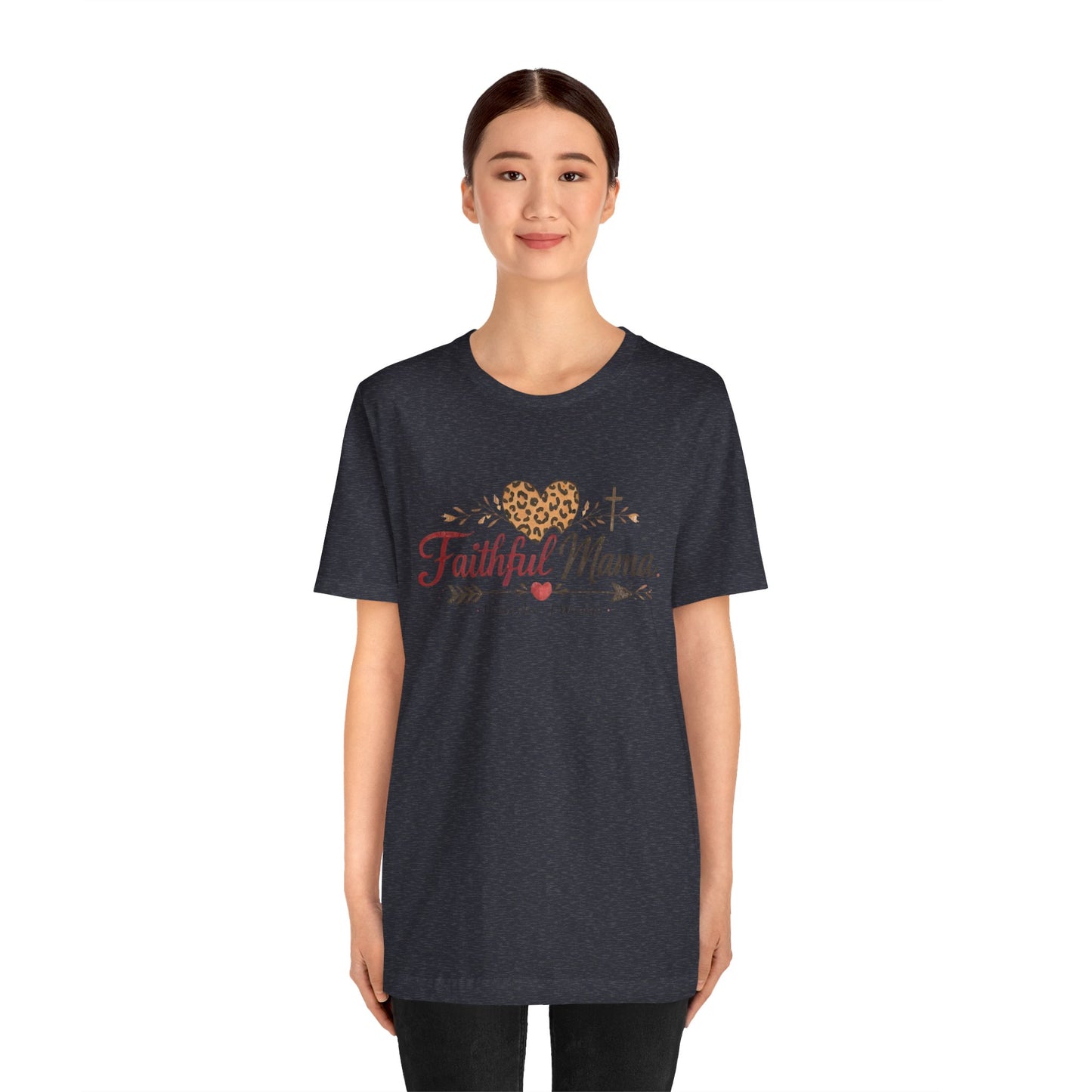 Faithful Mama T-Shirt - Leopard Heart Christian Mom Tee (Proverbs 31 Woman)
