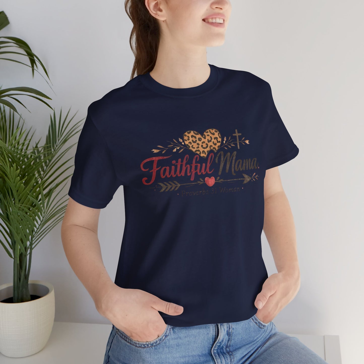 Faithful Mama T-Shirt - Leopard Heart Christian Mom Tee (Proverbs 31 Woman)