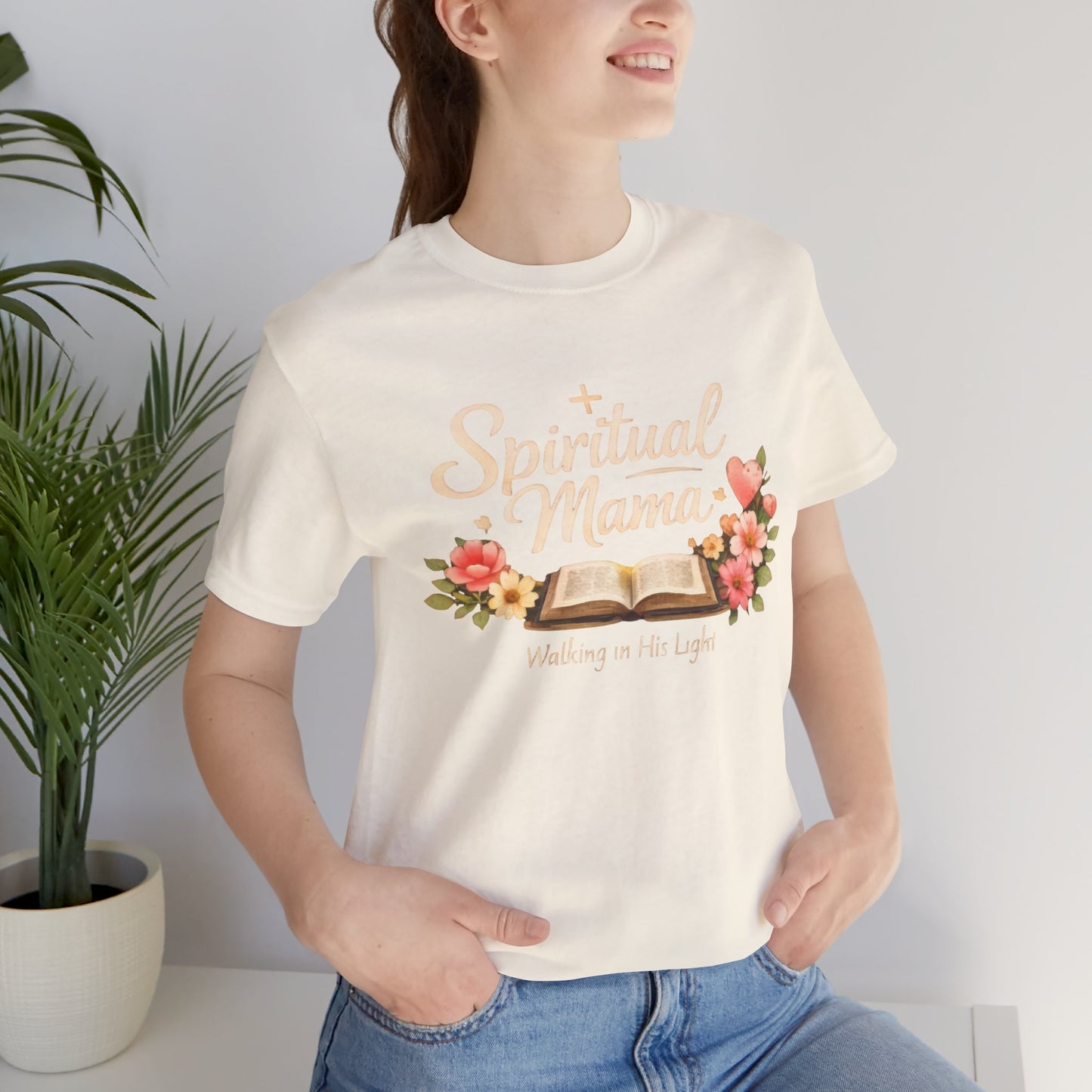 Spiritual Mama T-Shirt — "Walking in His Light" Floral Bible Tee