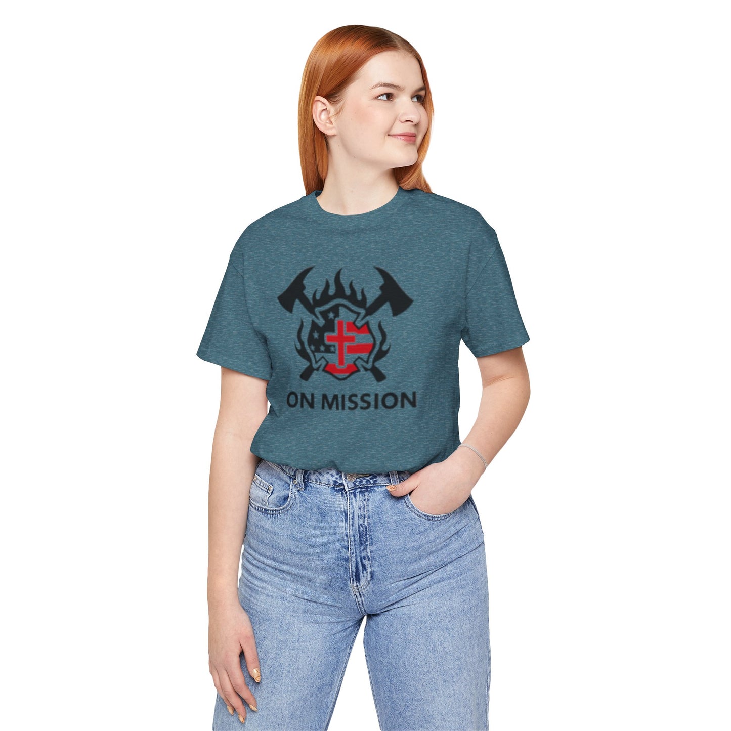 On Mission Christian Cross & American Flag T‑Shirt
