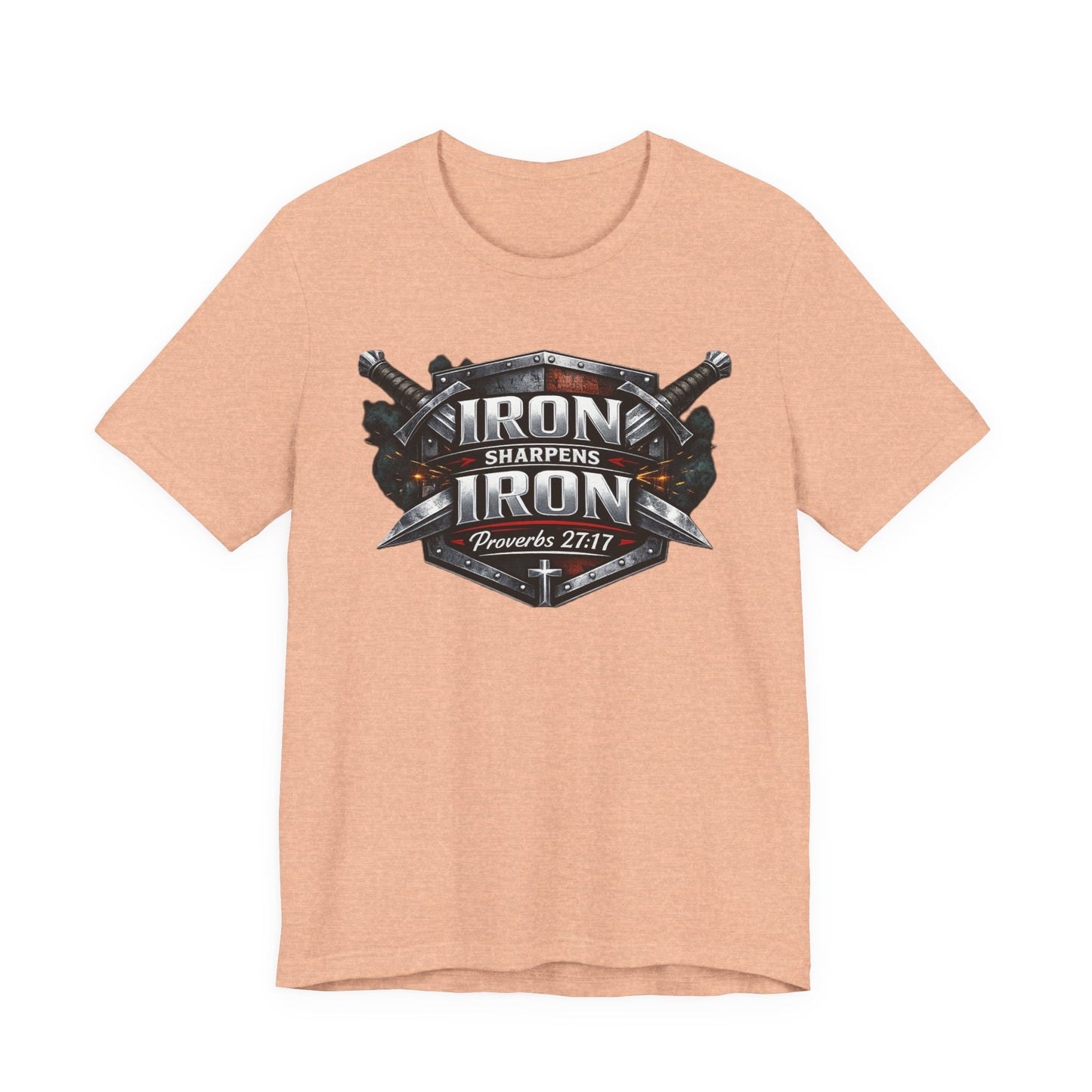 Iron Sharpens Iron T-Shirt — Faith-Based Proverbs 27:17 Graphic Tee