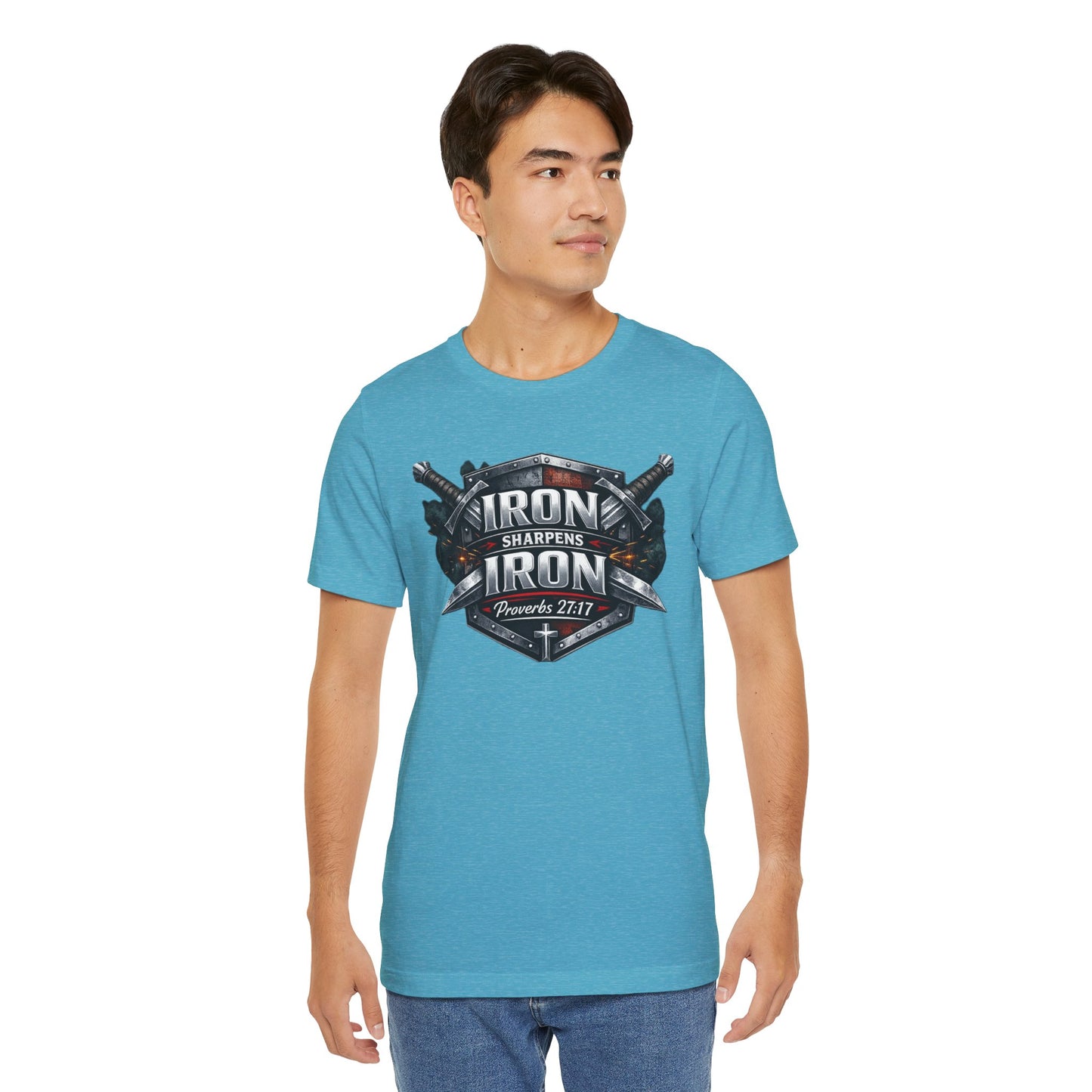 Iron Sharpens Iron T-Shirt — Faith-Based Proverbs 27:17 Graphic Tee
