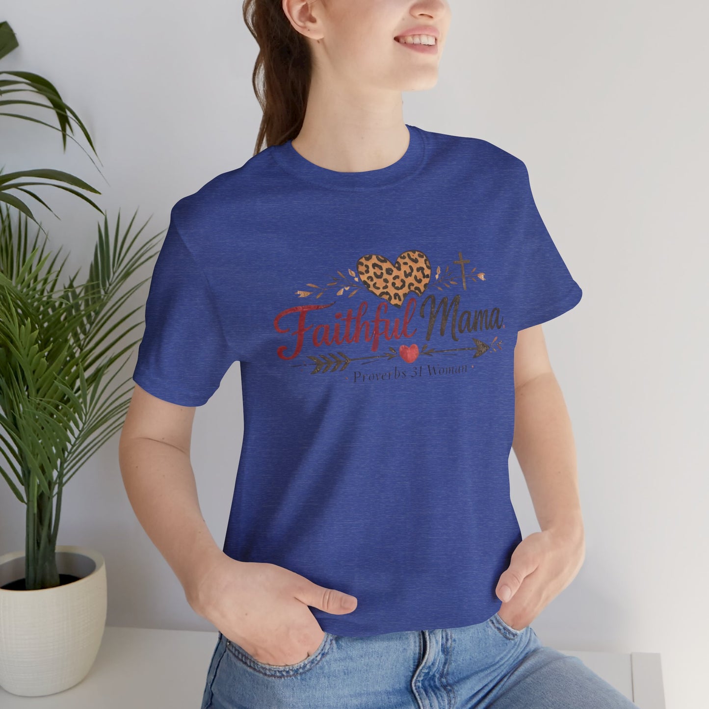 Faithful Mama T-Shirt - Leopard Heart Christian Mom Tee (Proverbs 31 Woman)