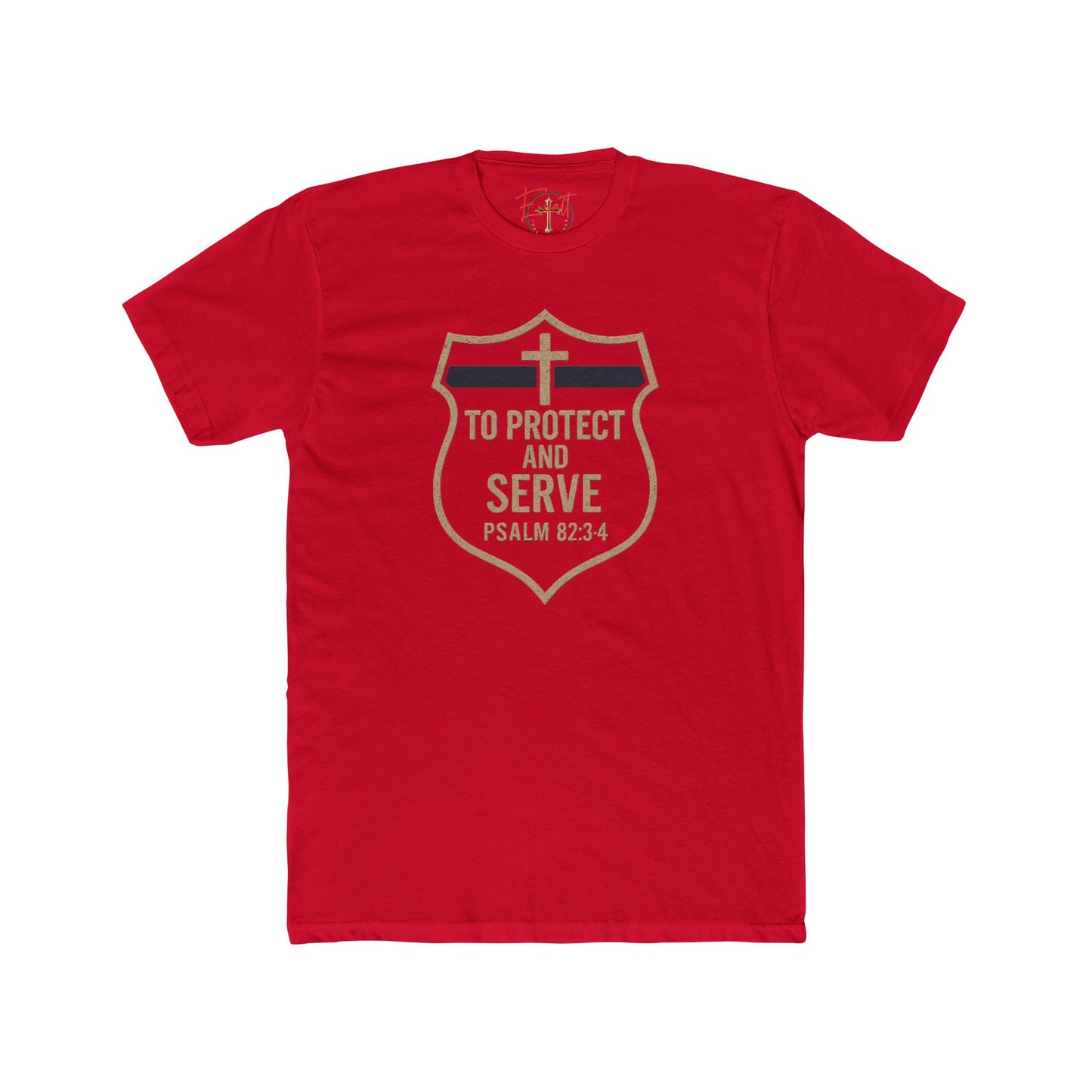 Blue Line "Serve and Protect" Christian Cross T-Shirt