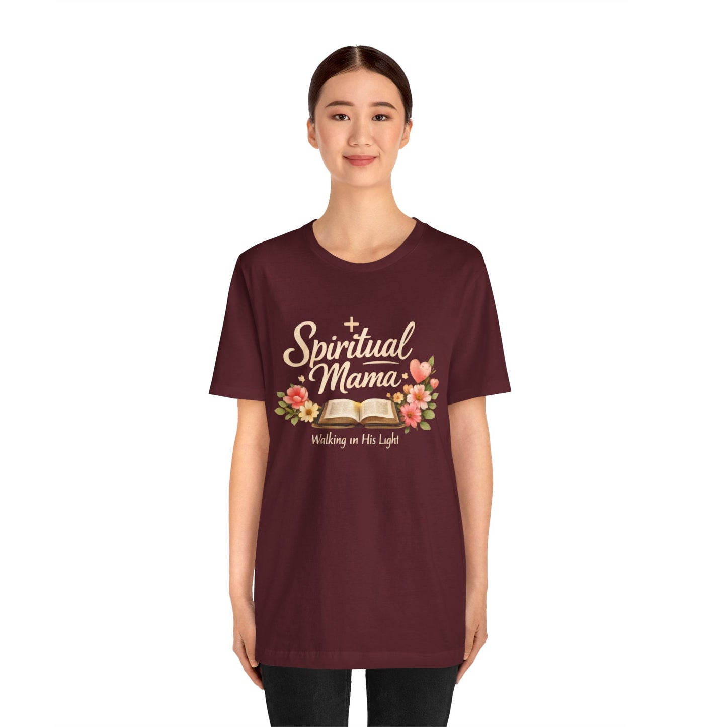 Spiritual Mama T-Shirt — "Walking in His Light" Floral Bible Tee