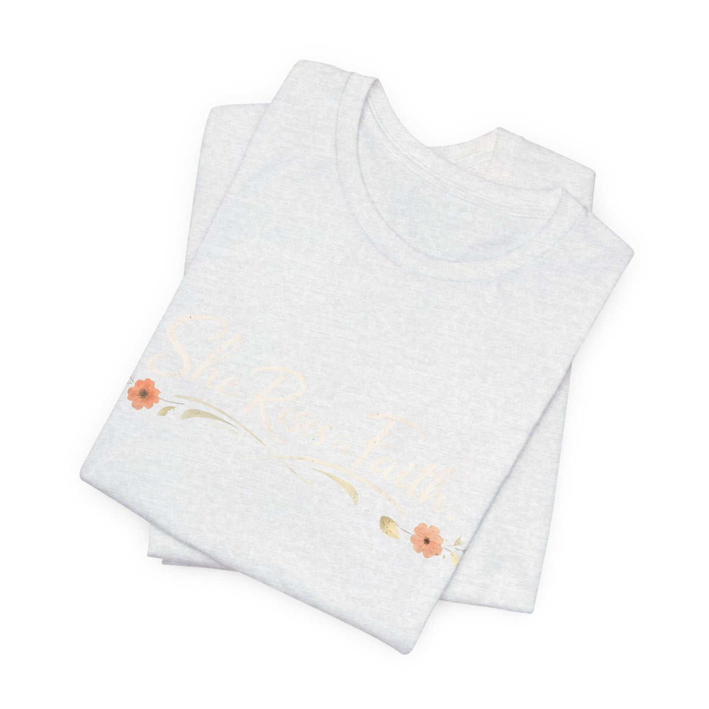 "She Rises In Faith" Chest Tee – Delicate Peach Blossom Graphic