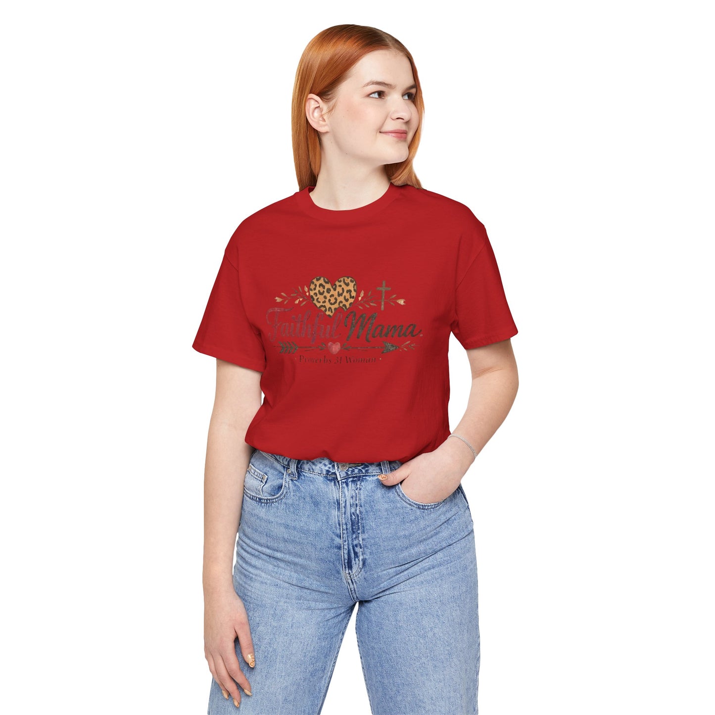 Faithful Mama T-Shirt - Leopard Heart Christian Mom Tee (Proverbs 31 Woman)