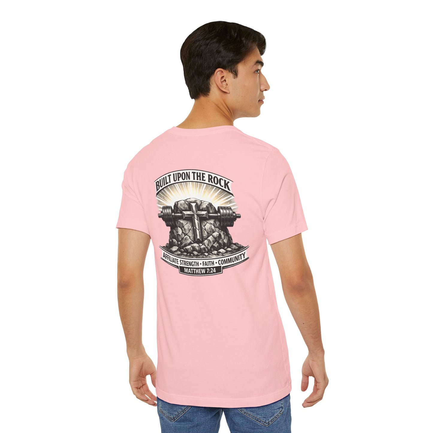 Built Upon the Rock T‑Shirt — Christian Faith Matthew 7:24 Graphic Tee