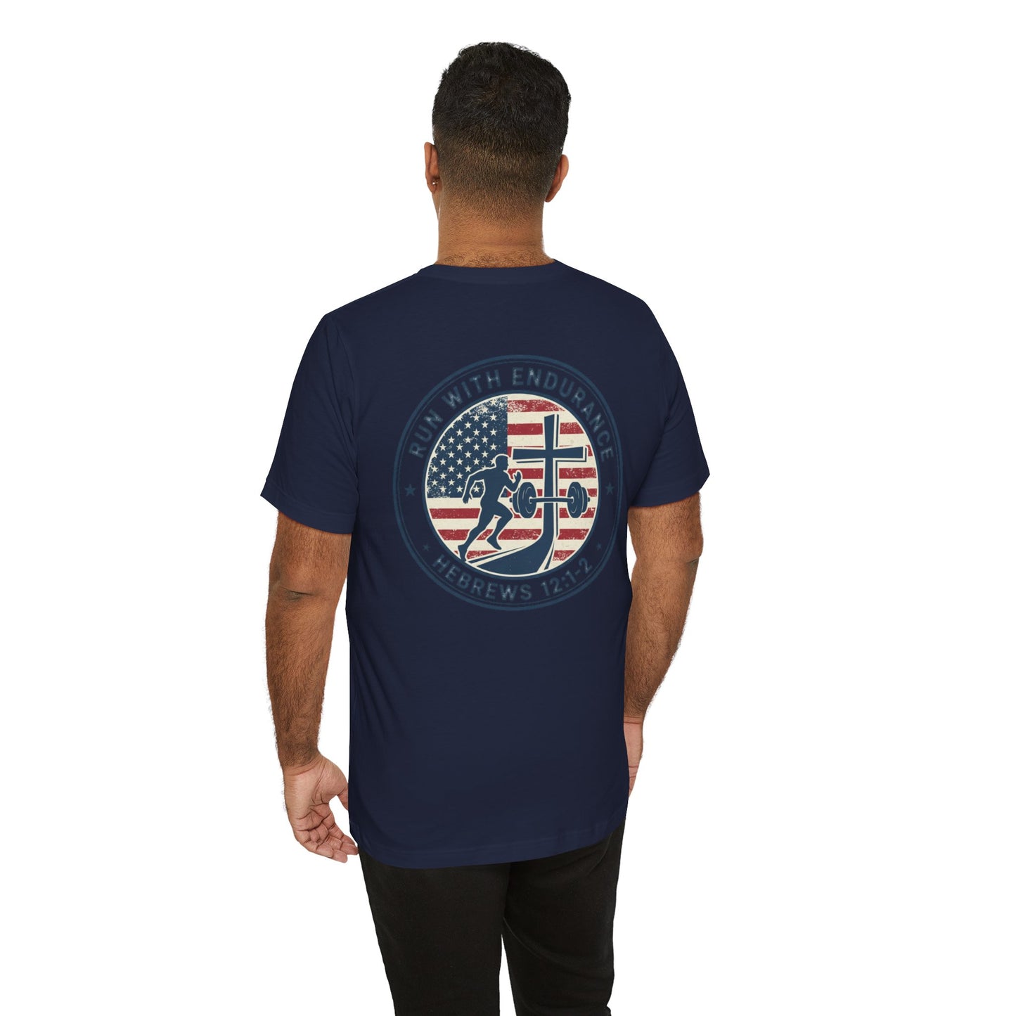 Hebrews 12:1-2 'Run With Endurance' T-Shirt — Inspirational Christian Tee