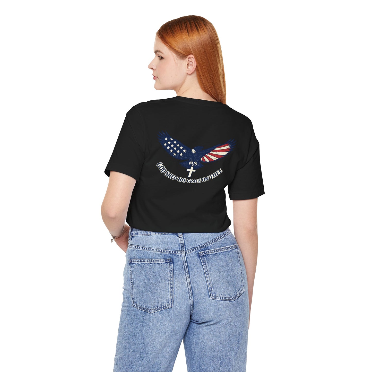 Patriotic Eagle T‑Shirt — "God Shed His Grace on Thee" Back Graphic Tee