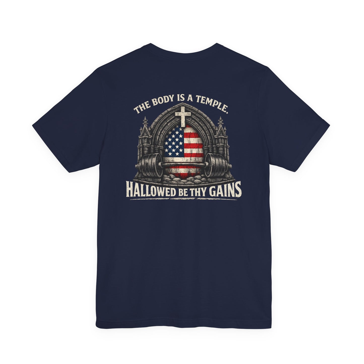 Patriotic Gym Tee — “The Body Is a Temple” American Flag Fitness T-Shirt