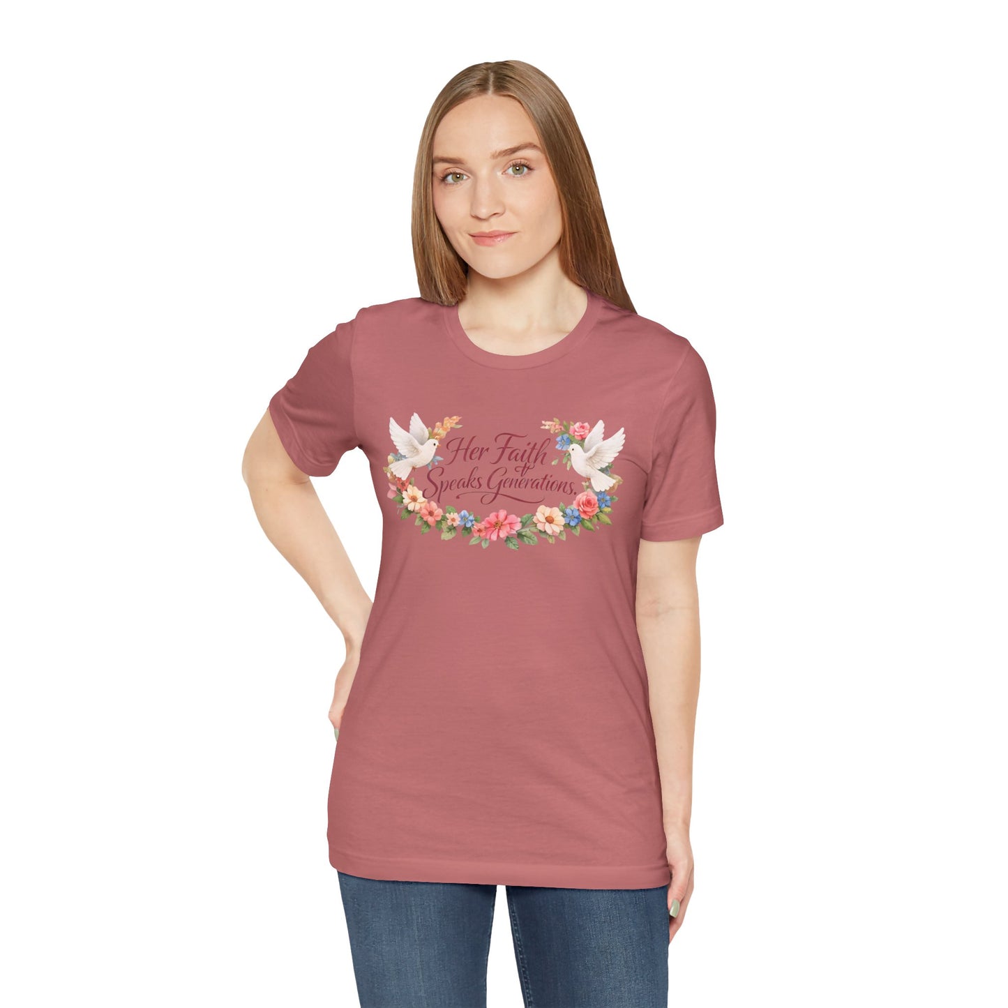 Her Faith Speaks Generations T-Shirt — Floral Christian Inspirational Tee