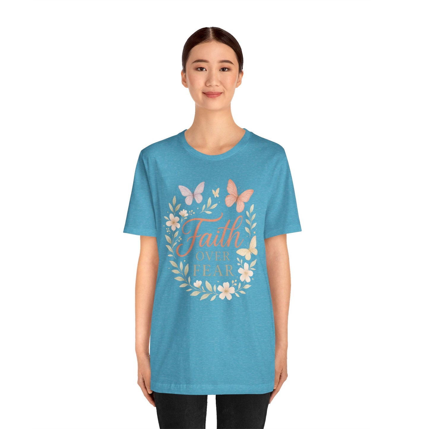 Faith Over Fear T-Shirt — Floral Butterfly Inspirational Tee