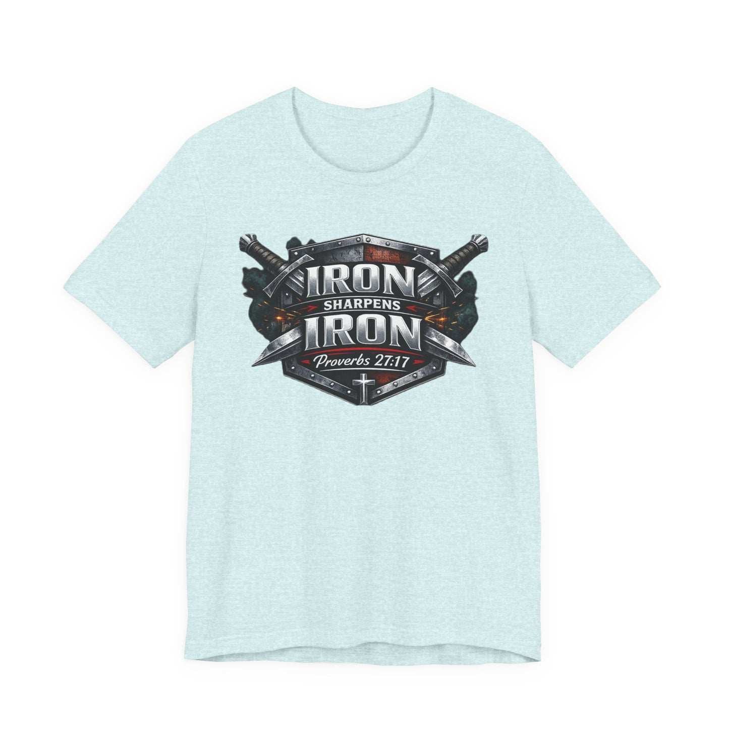 Iron Sharpens Iron T-Shirt — Faith-Based Proverbs 27:17 Graphic Tee