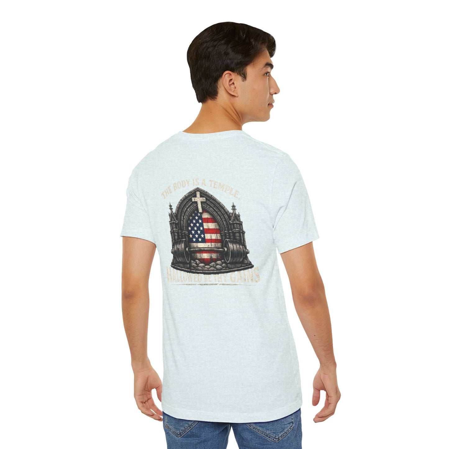 Patriotic Gym Tee — “The Body Is a Temple” American Flag Fitness T-Shirt
