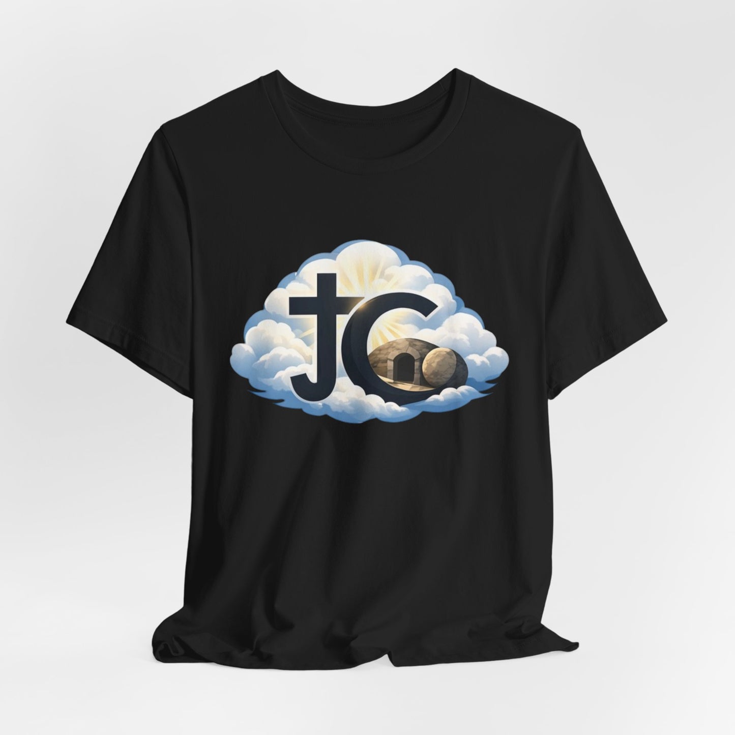 Jesus Christ (JC) Cross Tee — Crucified, Risen & Coming Again