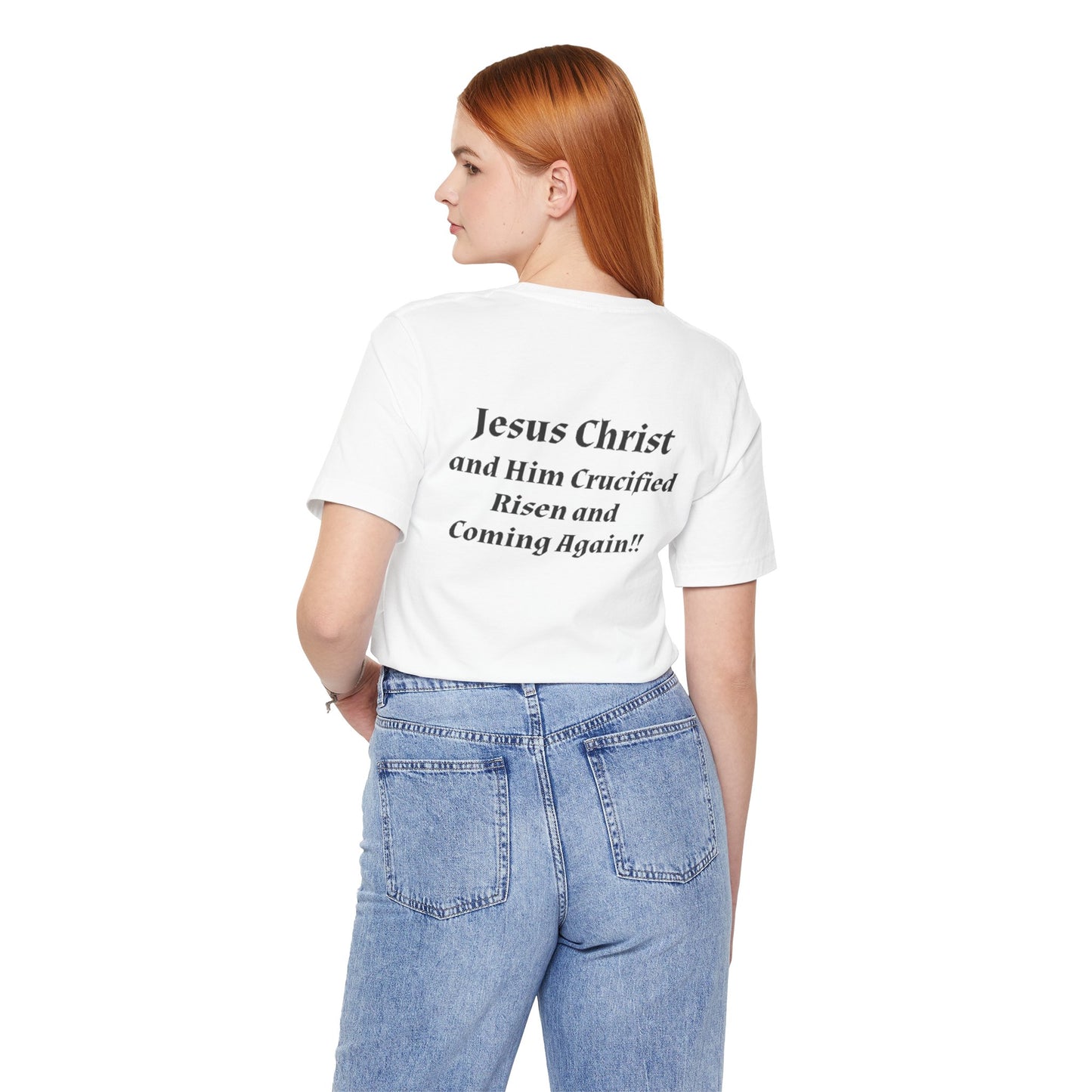 Jesus Christ (JC) Cross Tee — Crucified, Risen & Coming Again